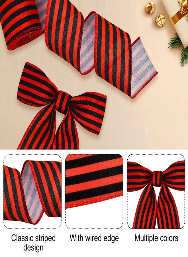 تونيفول شريط سلكي مخطط باللونين الأحمر والأسود من تونيفول، لفتان - 2 بوصة، شريط سلكي مخطط باللونين الأحمر والأسود لتغليف الهدايا، للاستخدام الداخلي، وصنع الأقواس، وتزيين حفلات الزفاف وأعياد الميلاد (6 ياردات/لفة) - Image 3